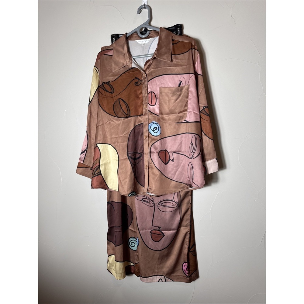 House Of Rehab Silky Satin Pajama Set Dark Romantic Long Sleeve Classic 2x